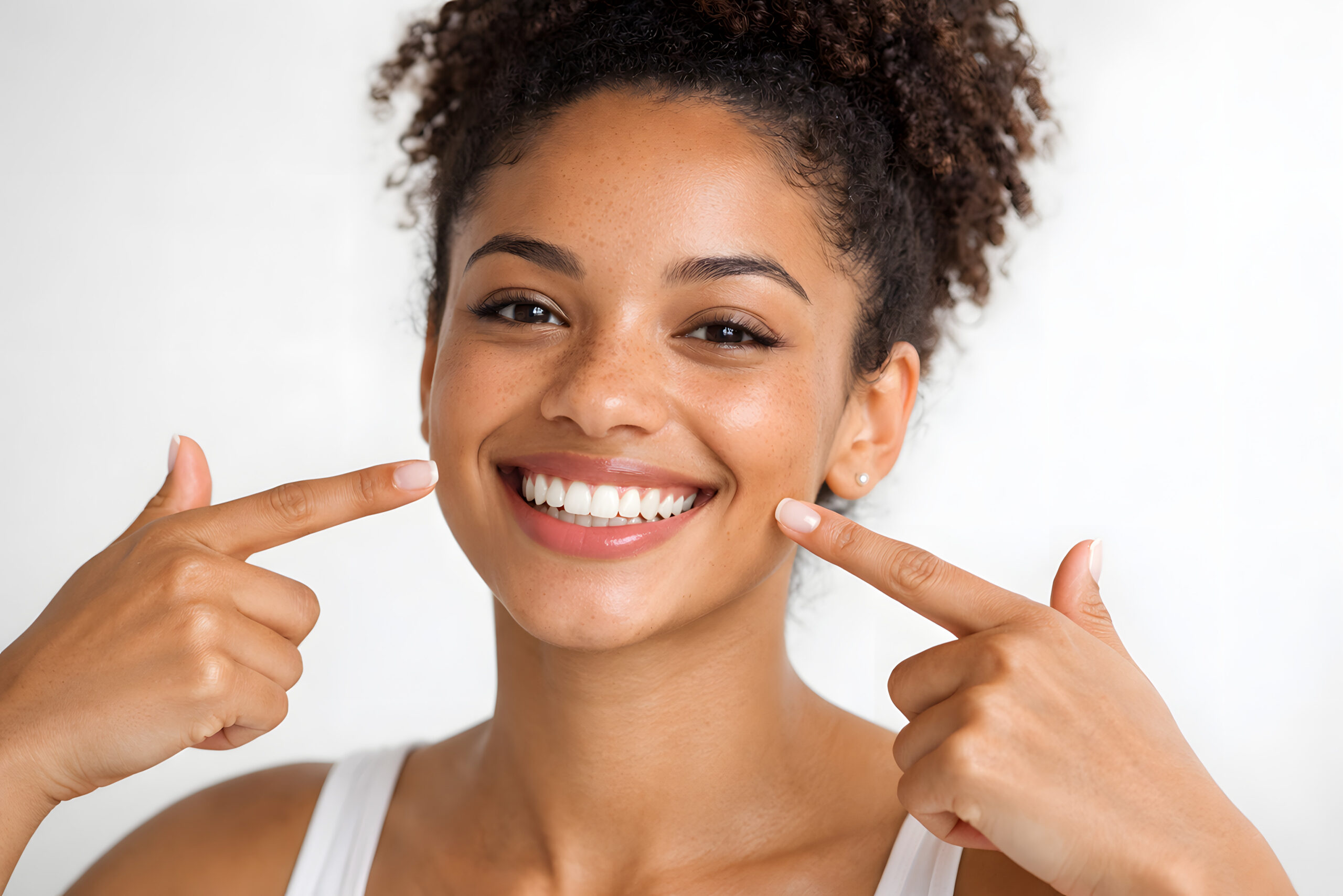 Young Black Woman Highlighting a Healthy, Confident Smile Young Black Woman Highlighting a Healthy, Confident Smile